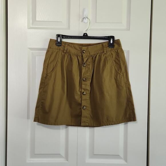 Old Navy Brownish Green Button Front Mini Skirt Size 4 Pleated Pockets Cotton - Picture 1 of 8